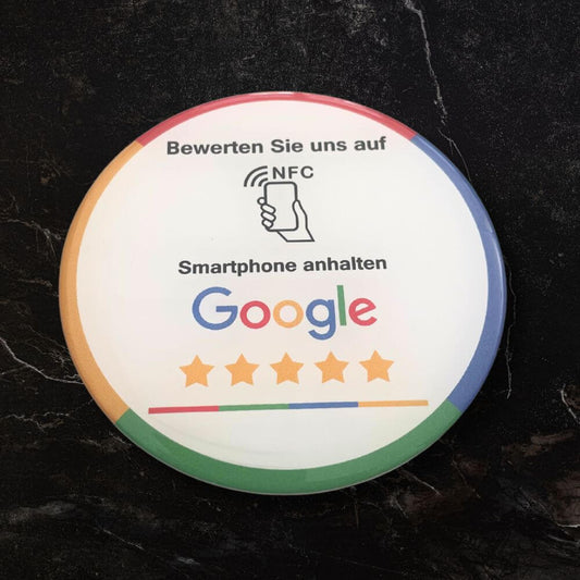 Weißer Google-Bewertungssticker zum kleben. Funktioniert mit NFC.