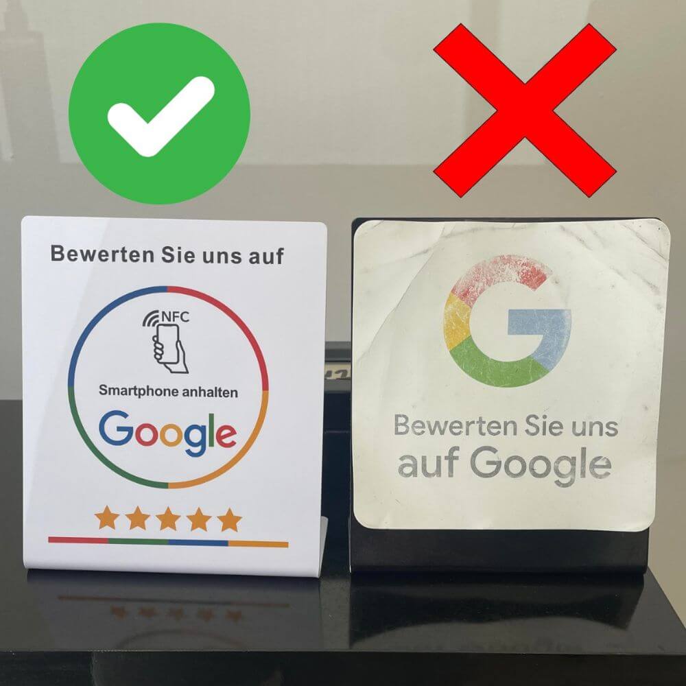 Deine Kunden können durch den NFC Chip direkt auf deine Bewertungsseite gelangen. Somit können dich Kunden binnen 5 Sekunden bewerten. Täglich neue Bewertungen, mehr Kundenvertrauen und mehr Kunden!