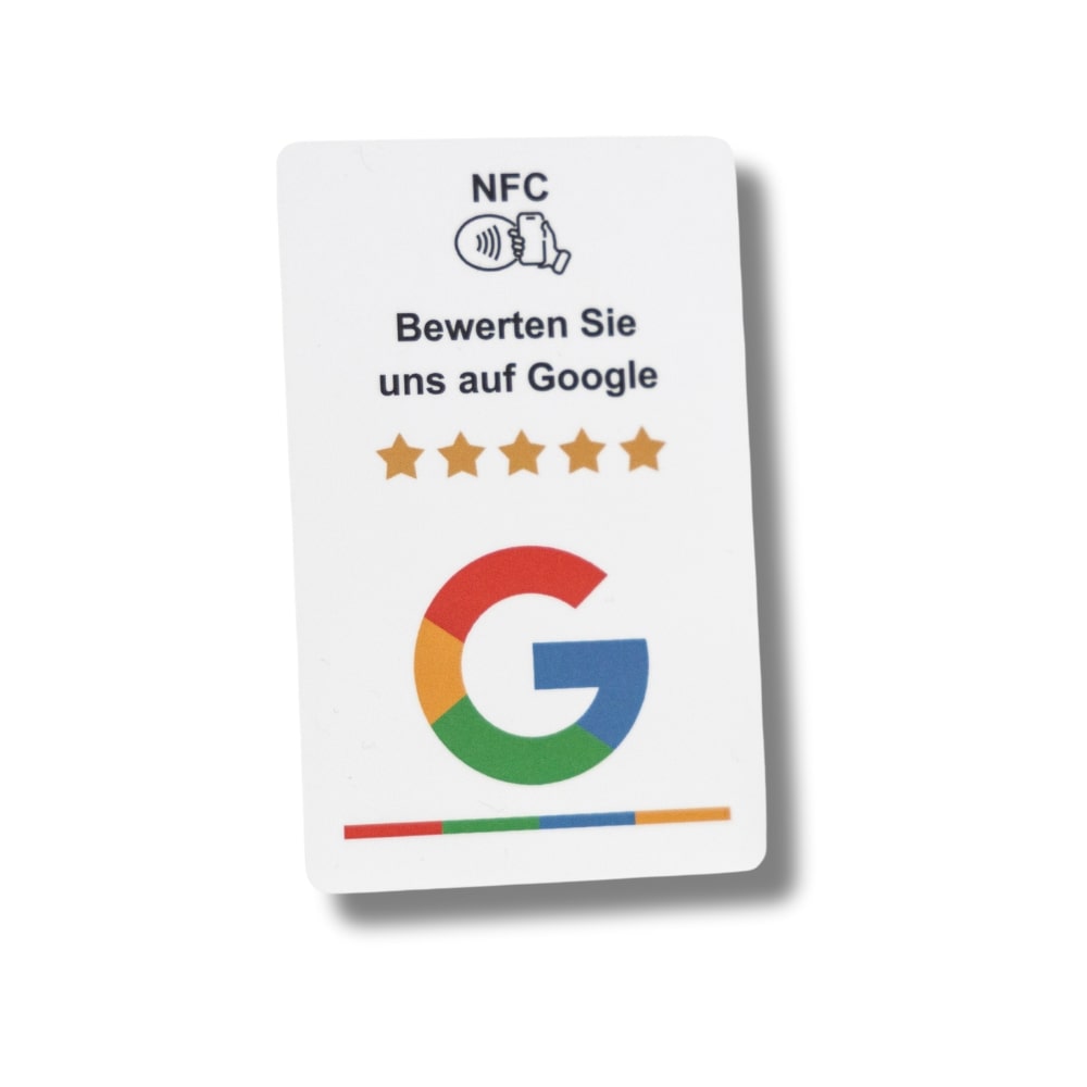 NFC-Bewertungskarte für Google in Weiss. Perfekt für unterwegs und für Außendienstmitarbeiter.